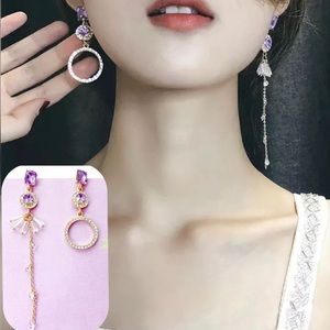 Purple Eternity Crystal Dangling Drop Earrings